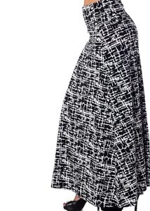 A-3 Black white maxi  Alki'i skirt fold over waistband med